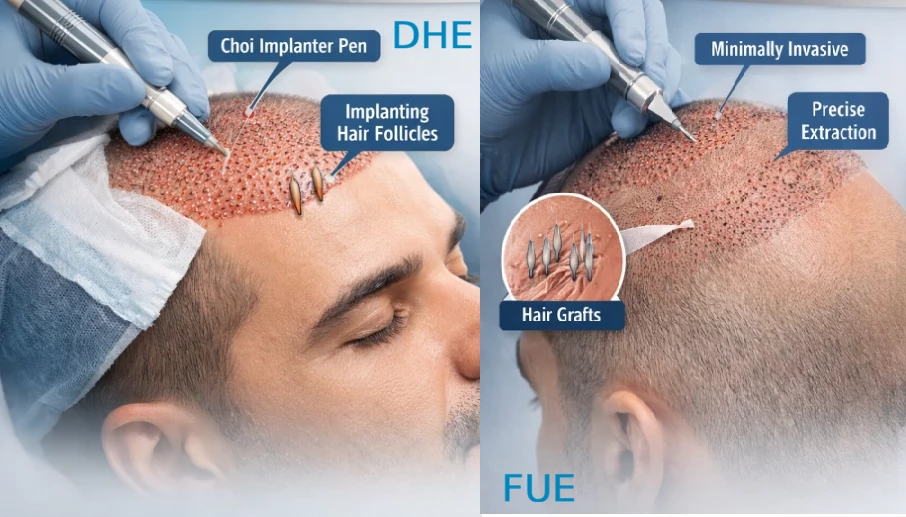 ⭐ االفرق بين زراعة الشعر بتقنية FUE و DHI  FUE vs DHI Hair Transplant – Key Differences